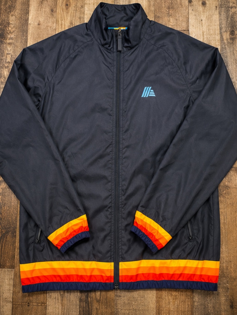 Aldi adult Navy Windbreaker with Retro Stripe Trim